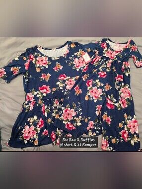 Mom & Me - Navy Floral Matching Shirt And Romper